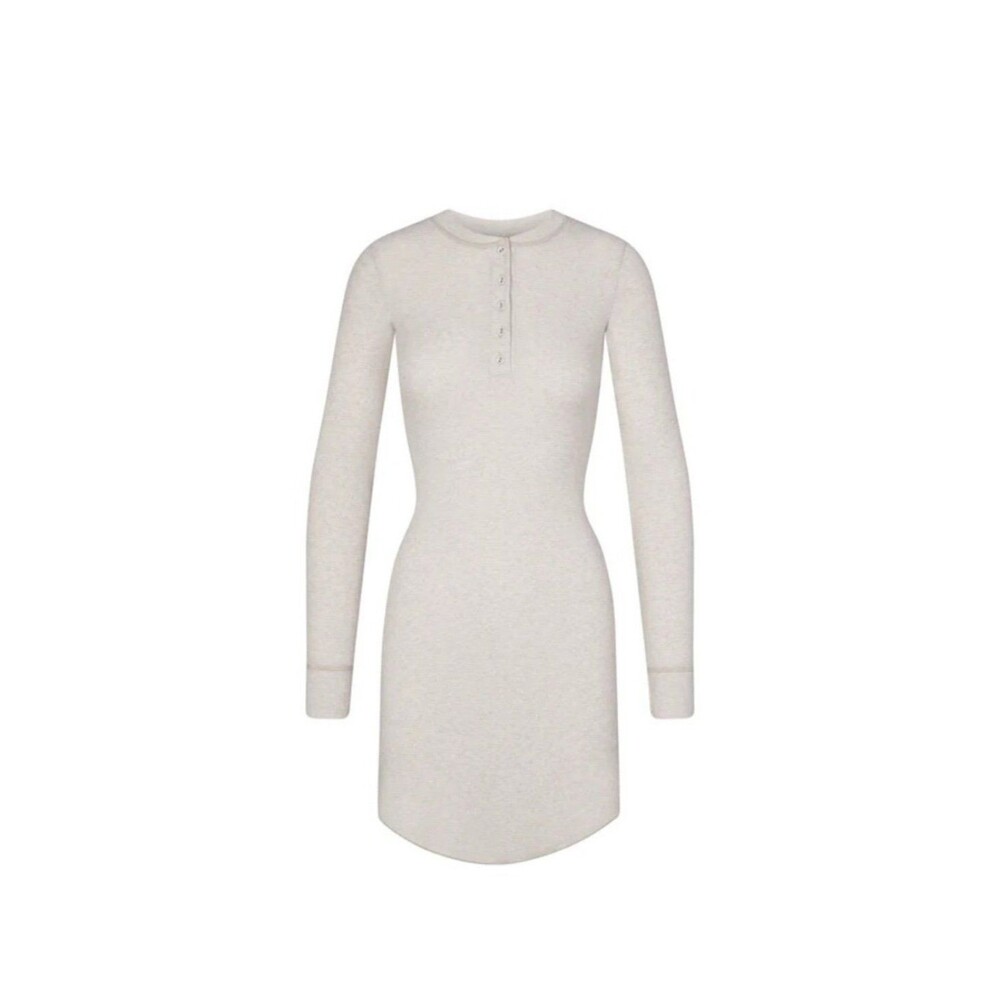 Skims Cotton Rib Henley Dress Heather Oatmeal M